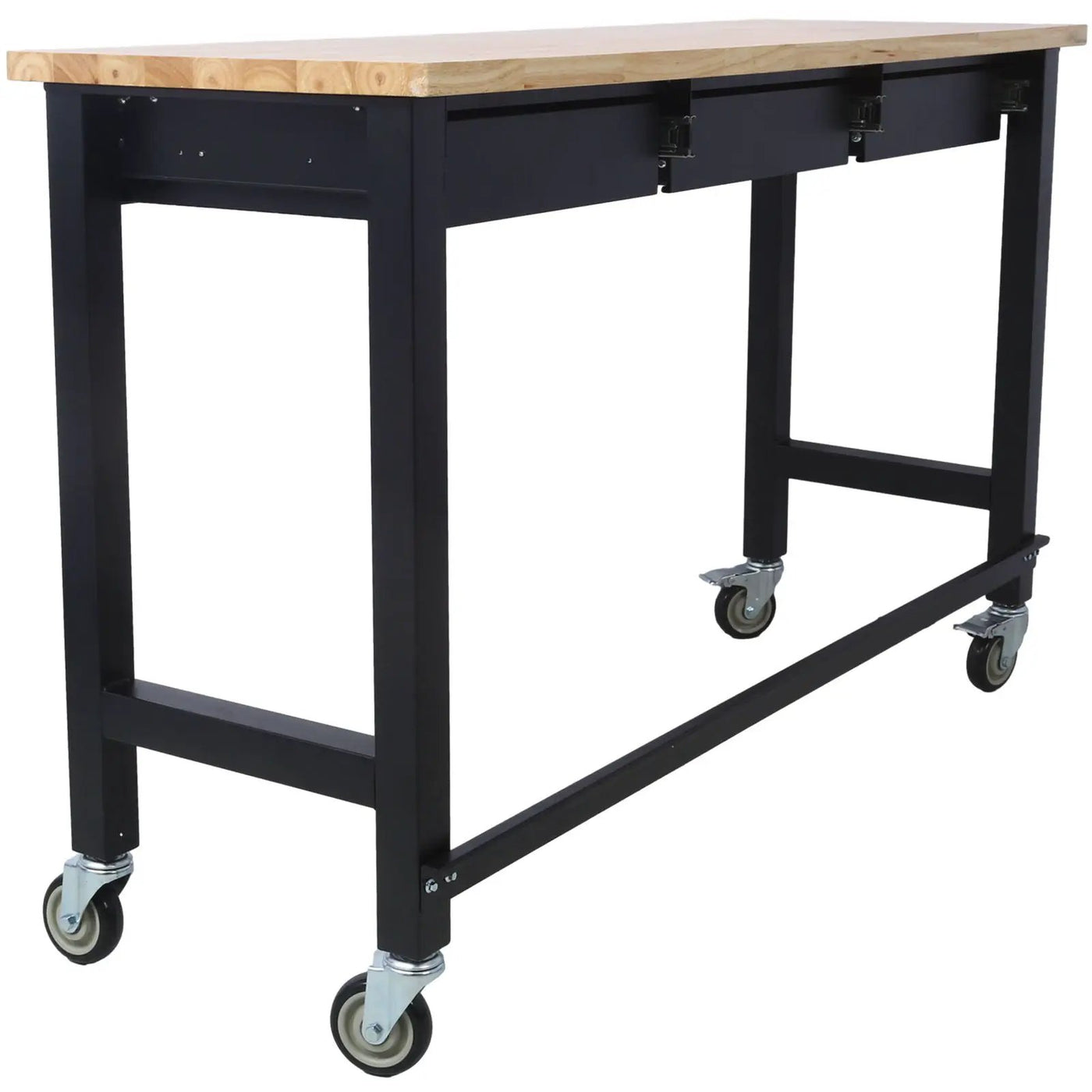 Work Bench, Workbench With Drawer Storage, Heavy Duty Bamboo Wood Work Table With Wheels For Garage Home Office by HouseOfZazla