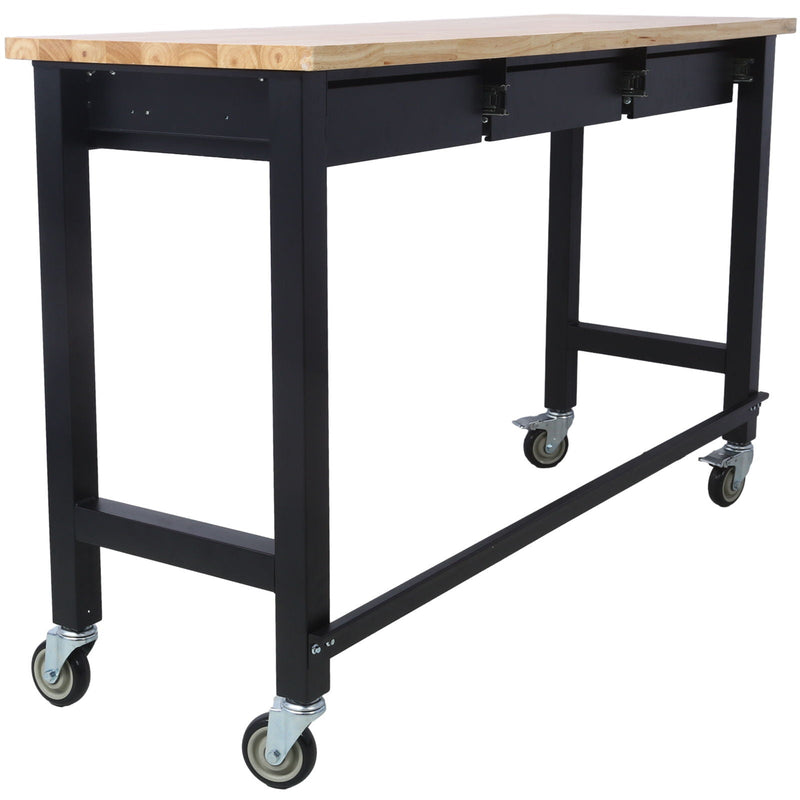 Work Bench, Workbench With Drawer Storage, Heavy Duty Bamboo Wood Work Table With Wheels For Garage Home Office by HouseOfZazla