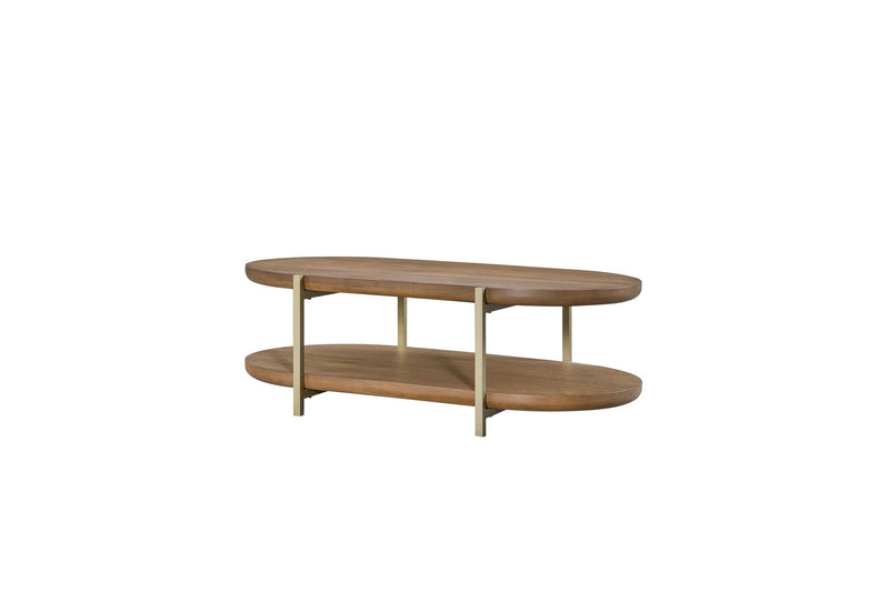 Light Brown Cocktail Table with Storage Shelf - Contemporary MDF & Elm Veneer, photo 3 of 5