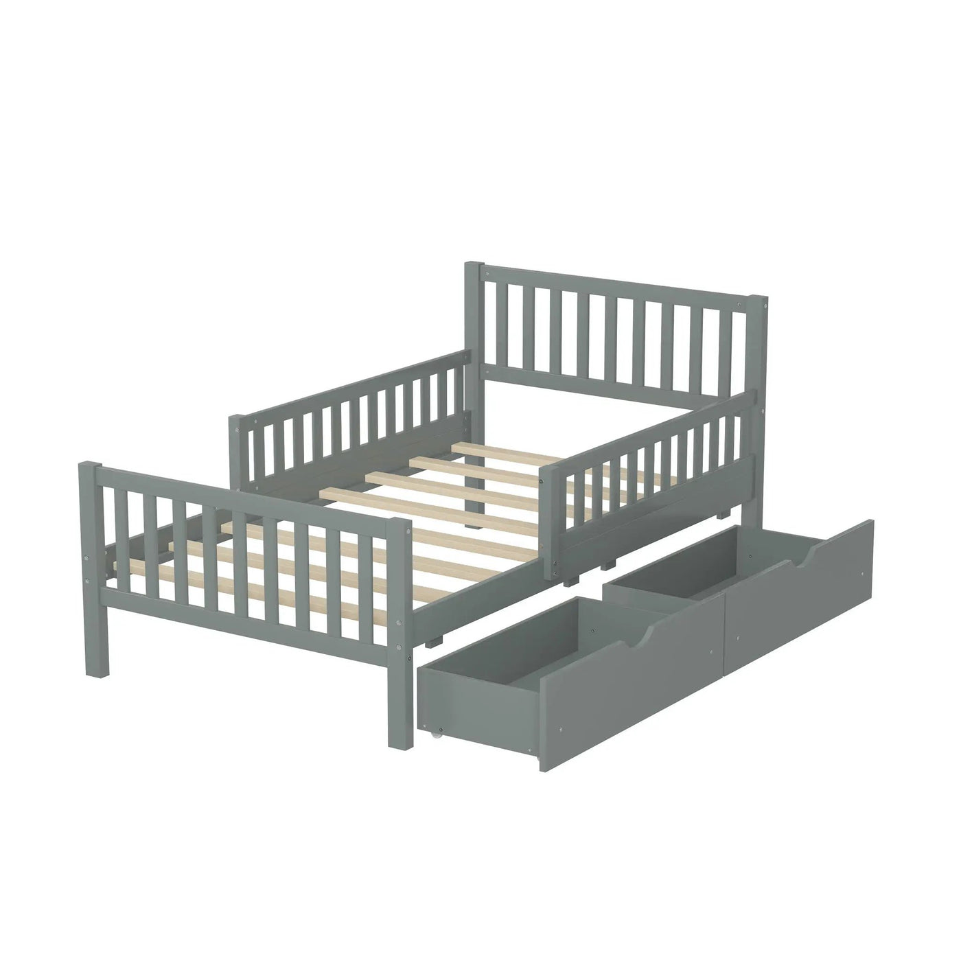 Platform Bed With Guardrails On Both Sides And 2 Storage Drawers by HouseOfZazla