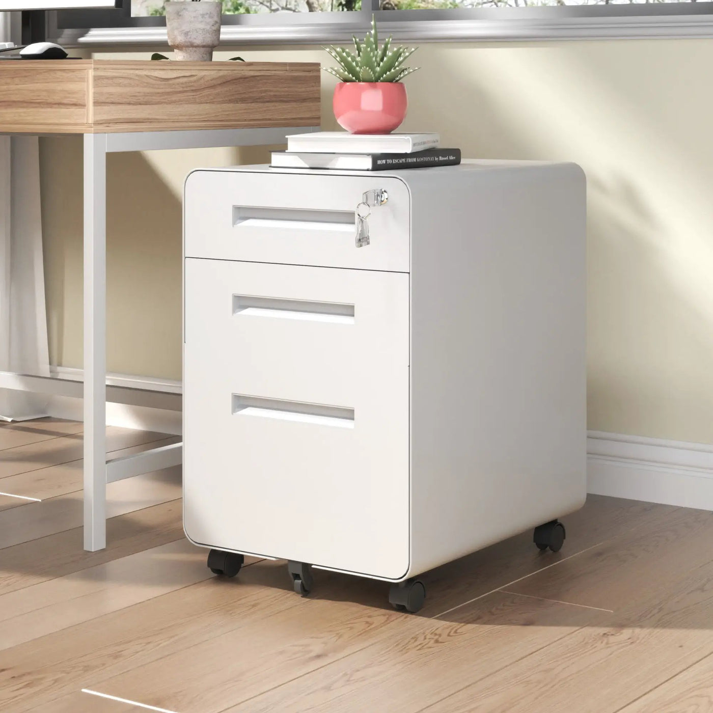 3-Drawer Mobile File Cabinet with Lock and Casters by HouseOfZazla