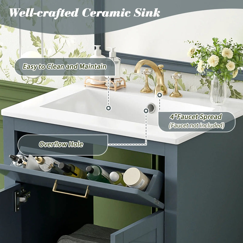 Modern Bathroom Vanity With Integrated Ceramic Sink, 2 Door Cabinet With Tip-Out Drawer by Unique Piece Furniture