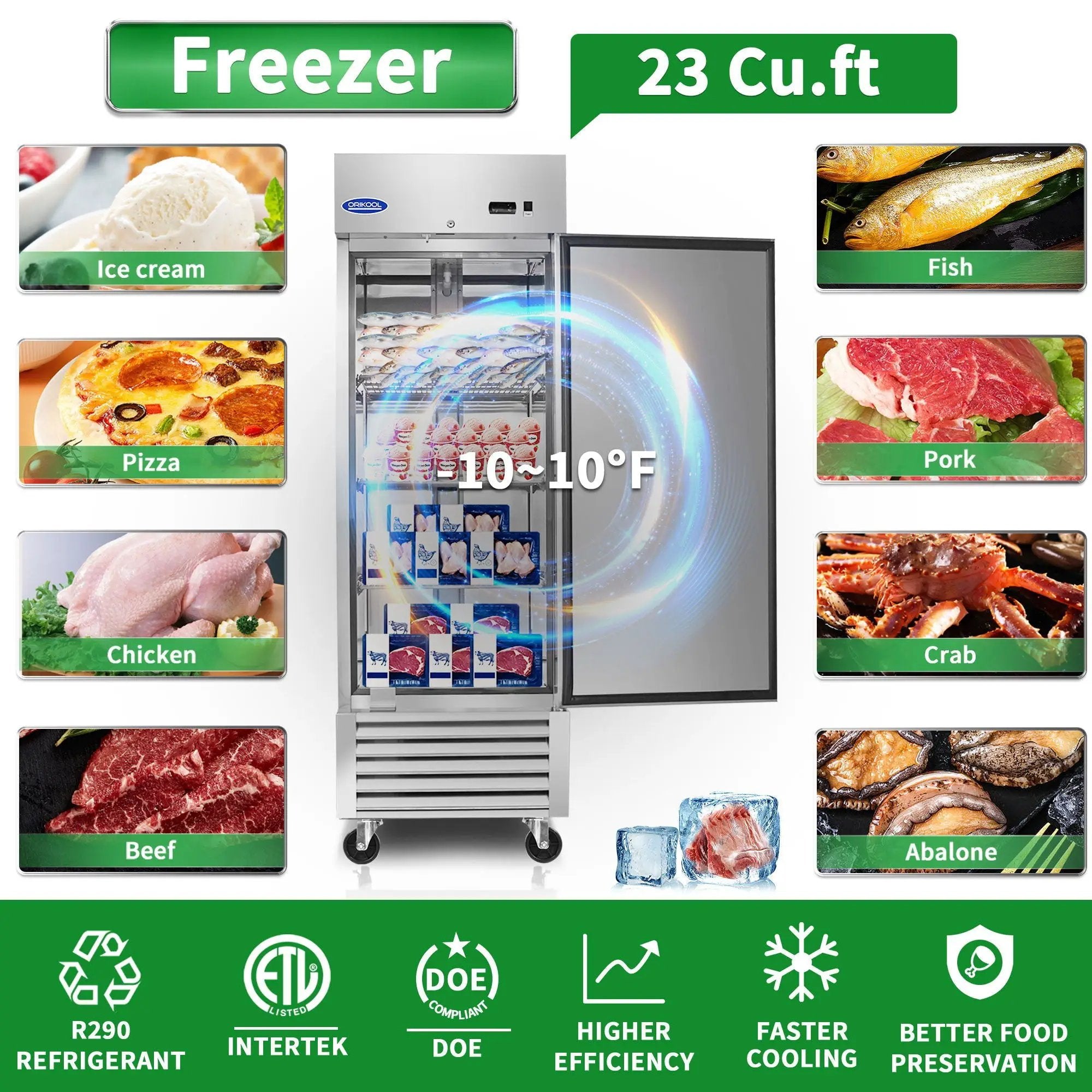 Commercial Freezer 23 Cu.Ft With 1 Solid Door Reach-In Freezers Stainless Steel Etl Approved Upright Freeze Storage - Silver by HouseOfZazla