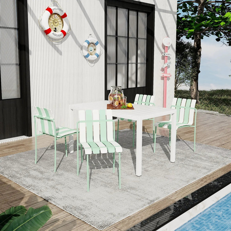 4 Piece Set Of Modern Color Block Designed Single Chairs With Long Table by HouseOfZazla