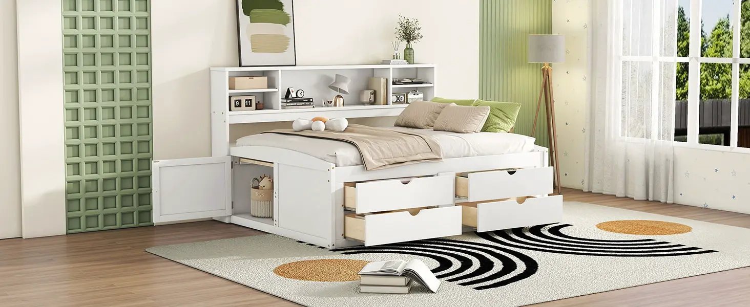 Daybed With 2 Bedside Cabinets, Upper Shelves And 4 Drawers by HouseOfZazla