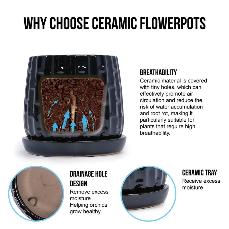 Handmade Ceramic Flower Pot with Groove Pattern by HouseOfZazla