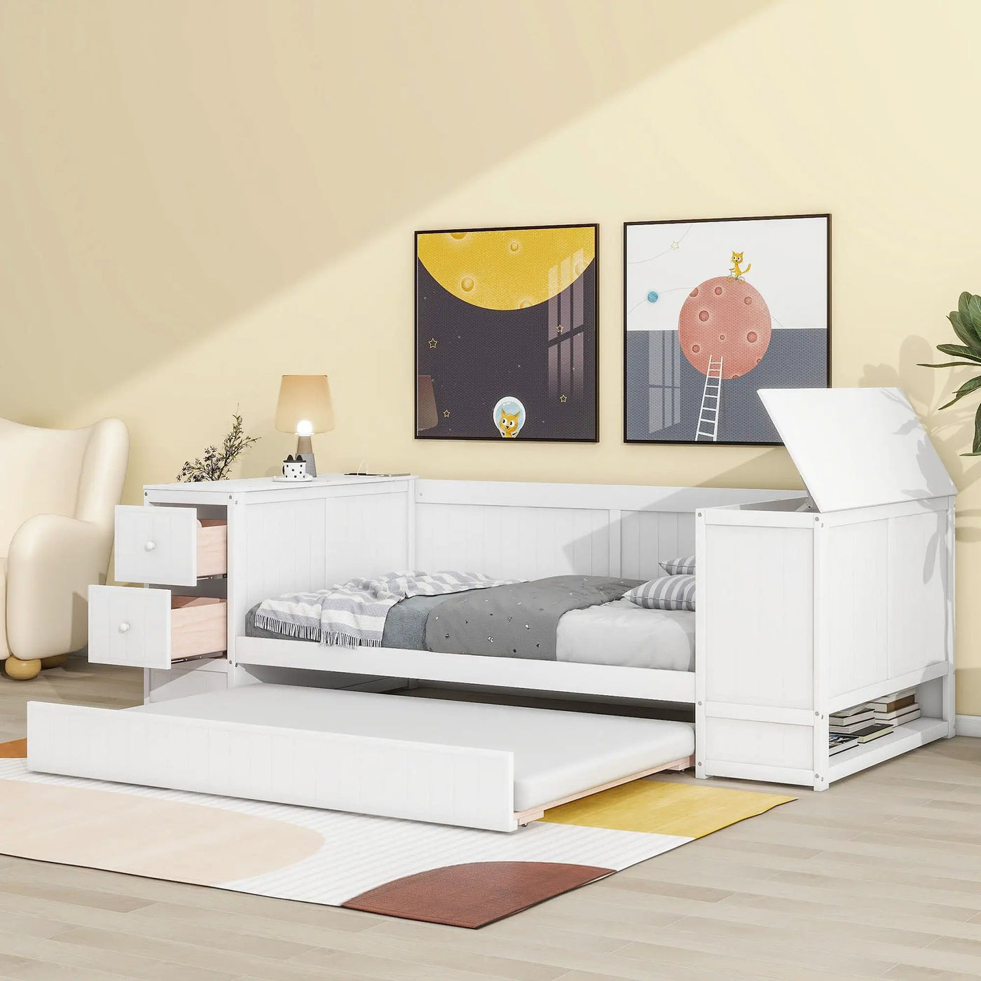 Daybed With Storage Arms, Trundle And Charging Station by HouseOfZazla