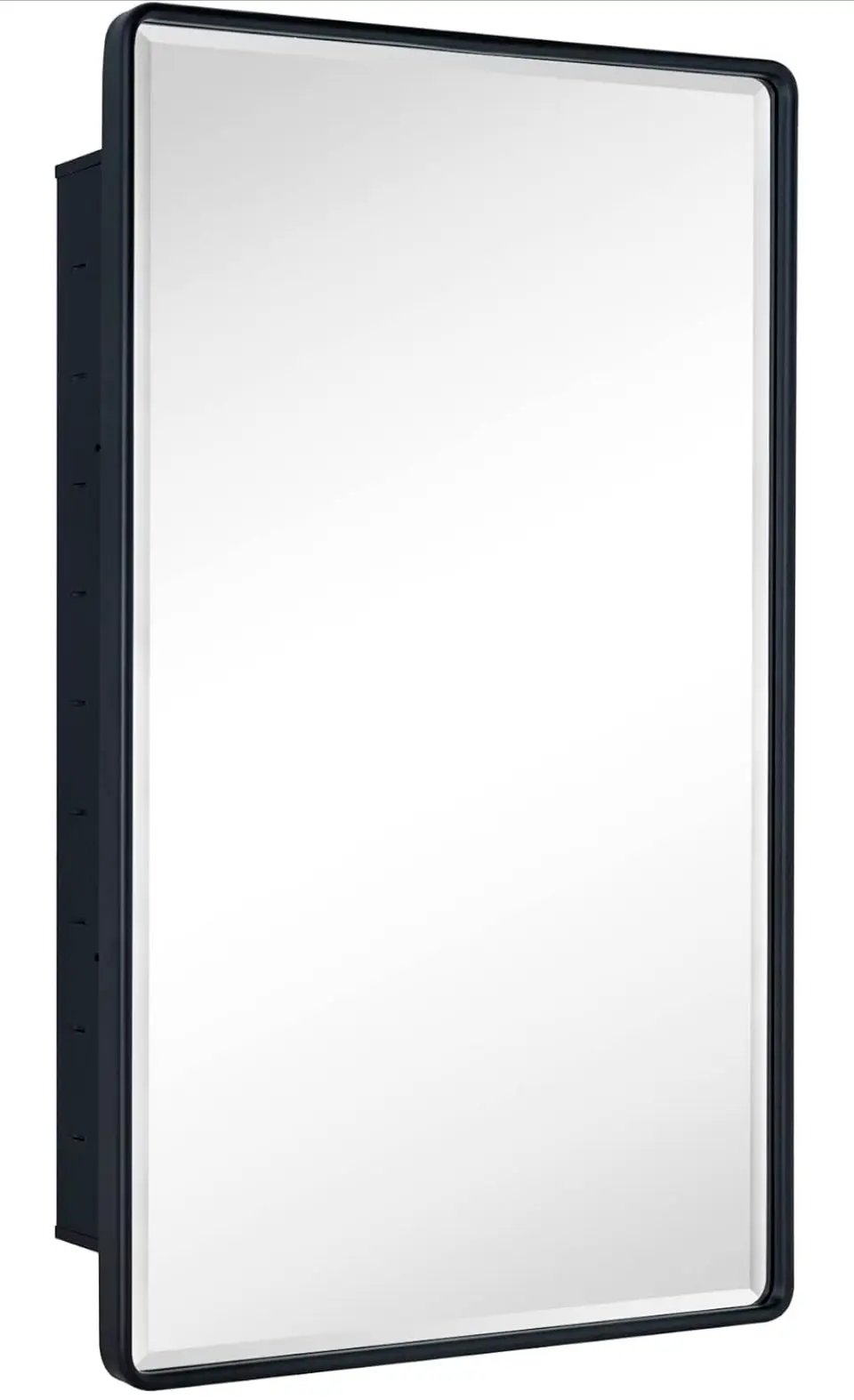 TEHOME Farmhouse Matt Black Recessed Bathroom Medicine Cabinet with Mirror Rounded Rectangle Metal Framed Medicine Cabinet with Beveled Mirror 24x36" by Selzalot
