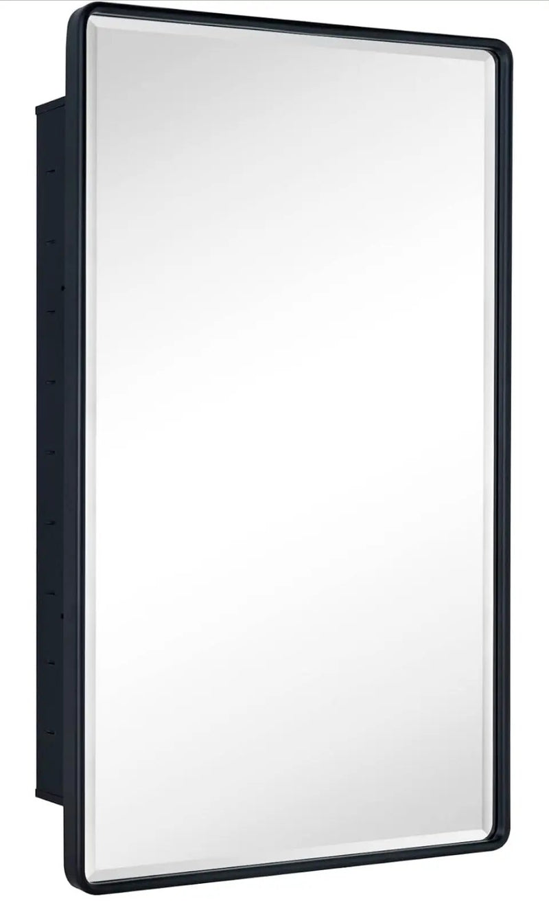 TEHOME Farmhouse Matt Black Recessed Bathroom Medicine Cabinet with Mirror Rounded Rectangle Metal Framed Medicine Cabinet with Beveled Mirror 24x36" by Selzalot