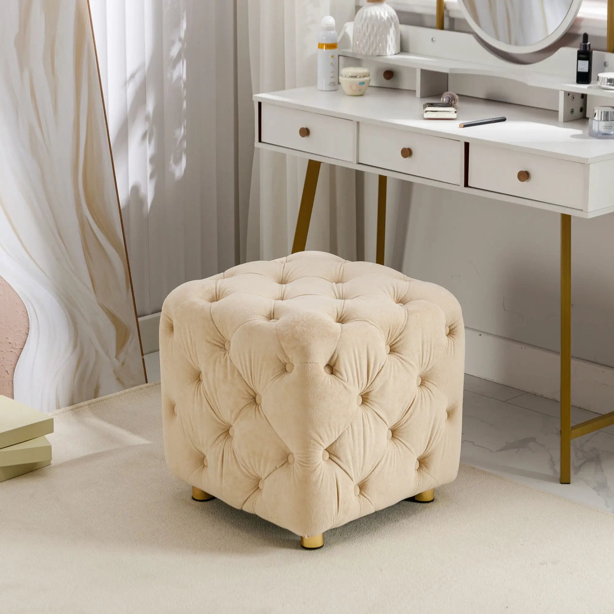 Modern Upholstered Ottoman, Exquisite Small End Table, Soft Foot Stool, Dressing Makeup Chair, Comfortable Seat For Living Room, Bedroom, Entrance by HouseOfZazla