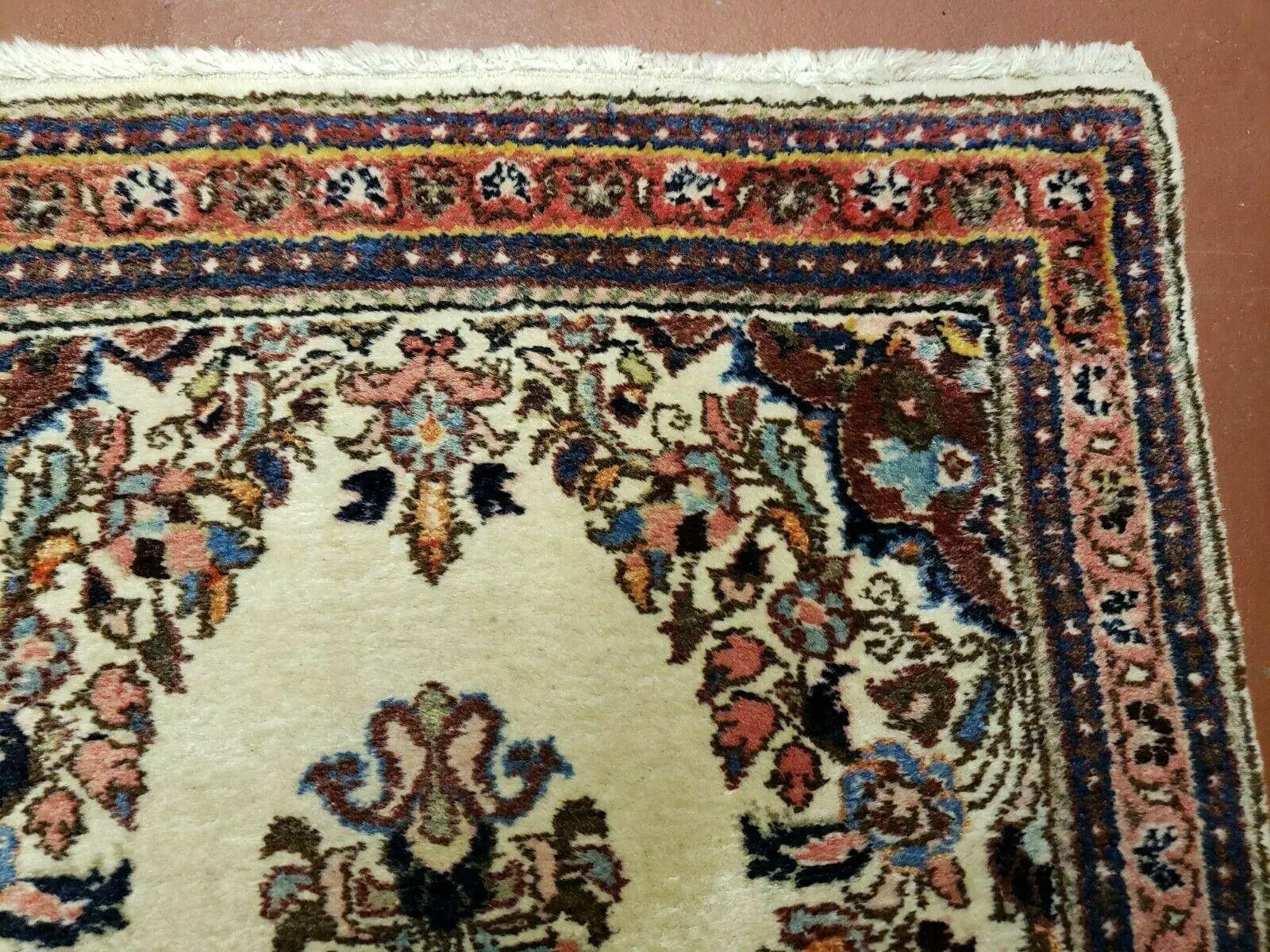 2' 7" X 4' Vintage Handmade Indian Medallion Wool Floral Beige Rug by Jewel Rugs