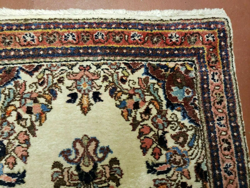 2' 7" X 4' Vintage Handmade Indian Medallion Wool Floral Beige Rug by Jewel Rugs