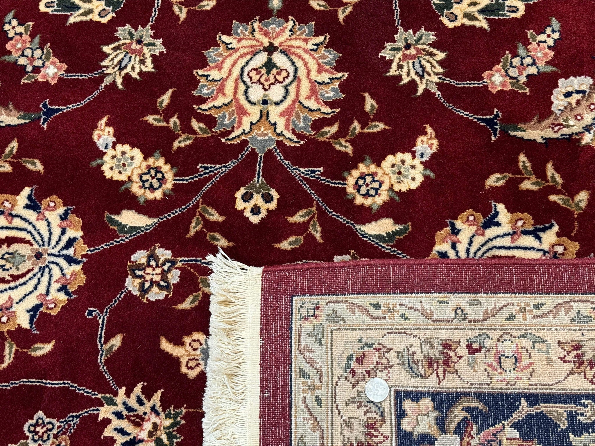 Sino Persian Rug 9x11, Burgundy and Navy Blue, Fine 200 KPSI, Floral Allover by Jewel Rugs