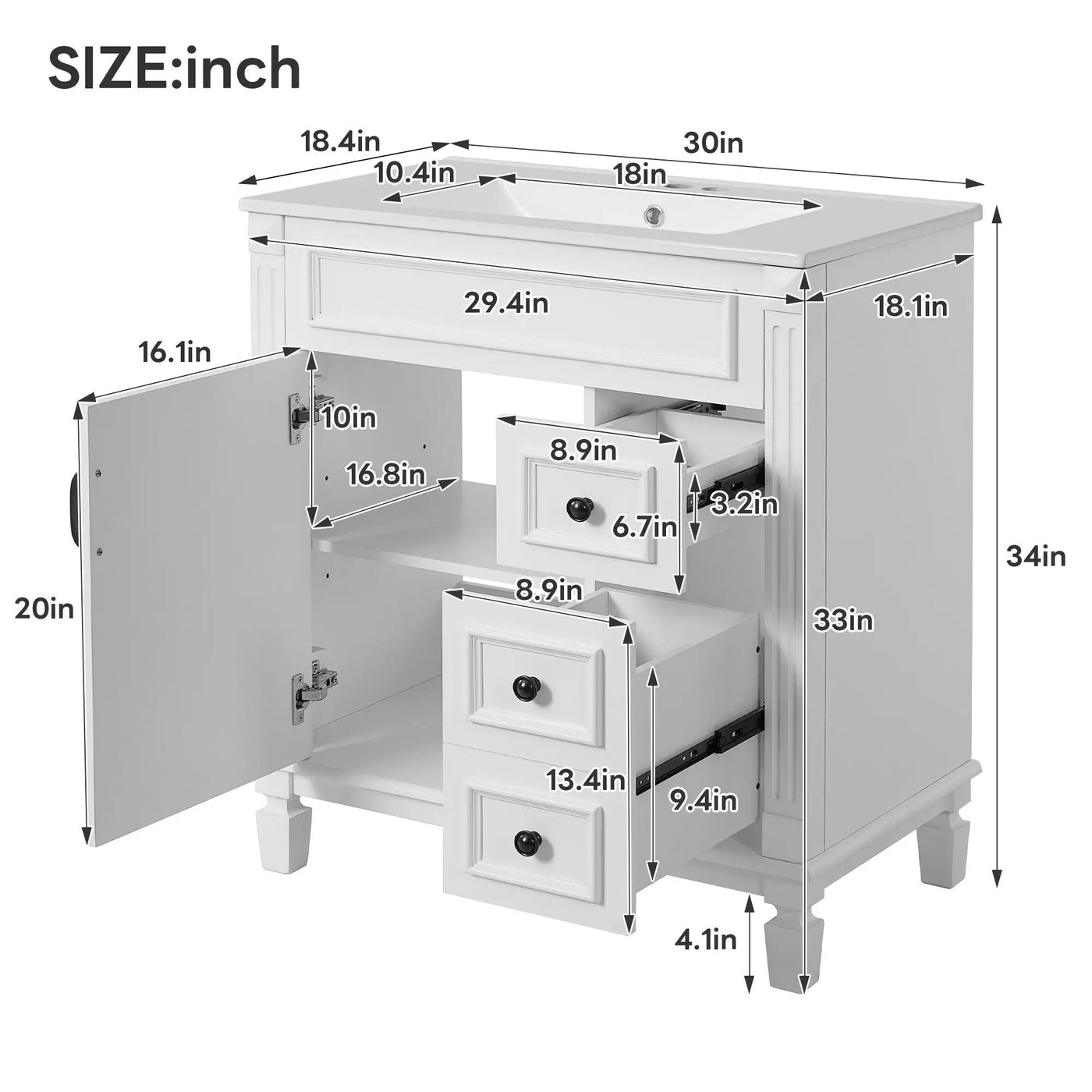 Bathroom Vanity With Sink, Cabinet With 2 Drawers And Adjustable Shelf by HouseOfZazla