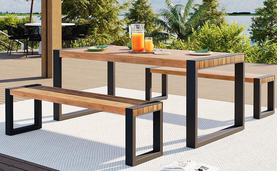 GO 3-Pieces Outdoor Dining Table With 2 Benches by HouseOfZazla