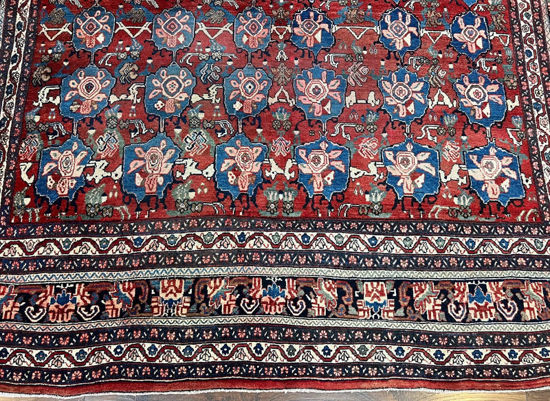 Antique Persian Bijar Rug 9x12 - Allover Motif, Red & Blue by Jewel Rugs