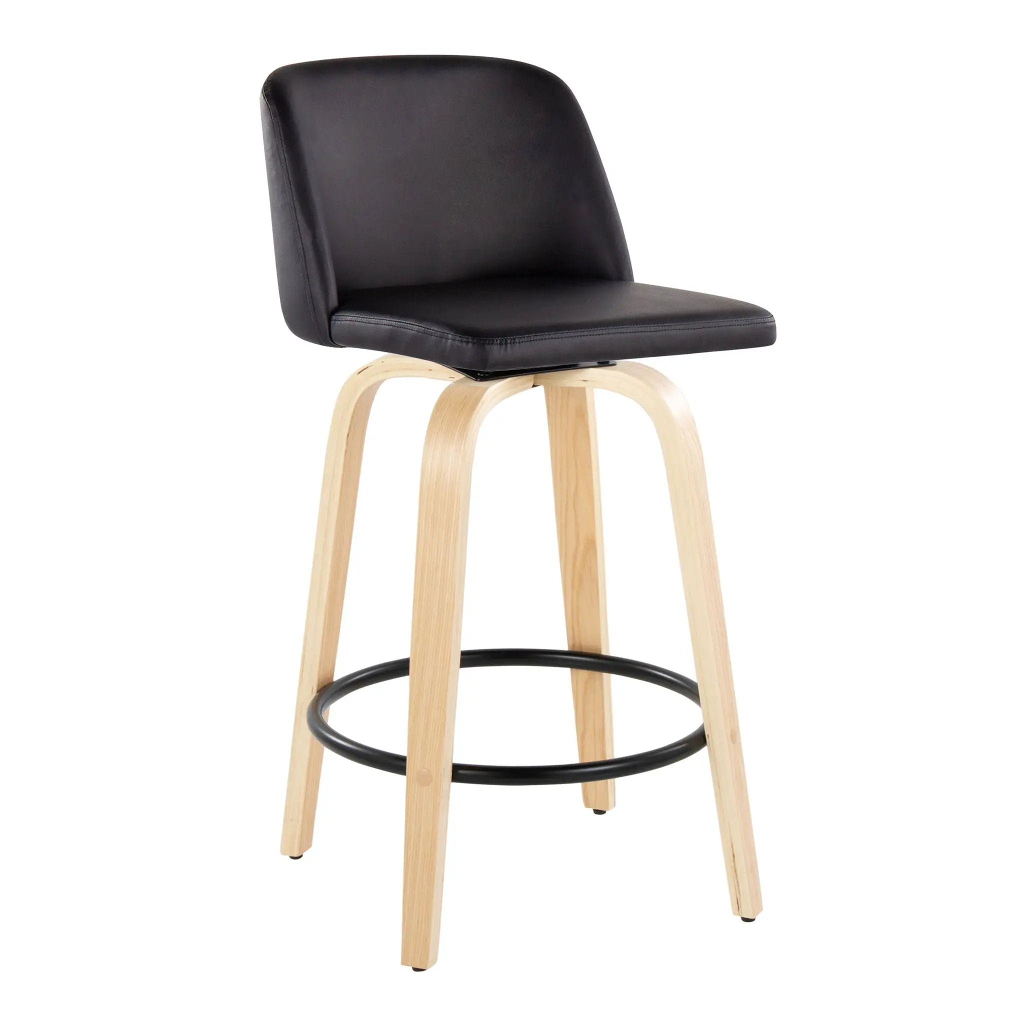 Toriano - Contemporary Modern Fixed Height Counter Stool Swivel With Round Footrest (Set of 2) by HouseOfZazla