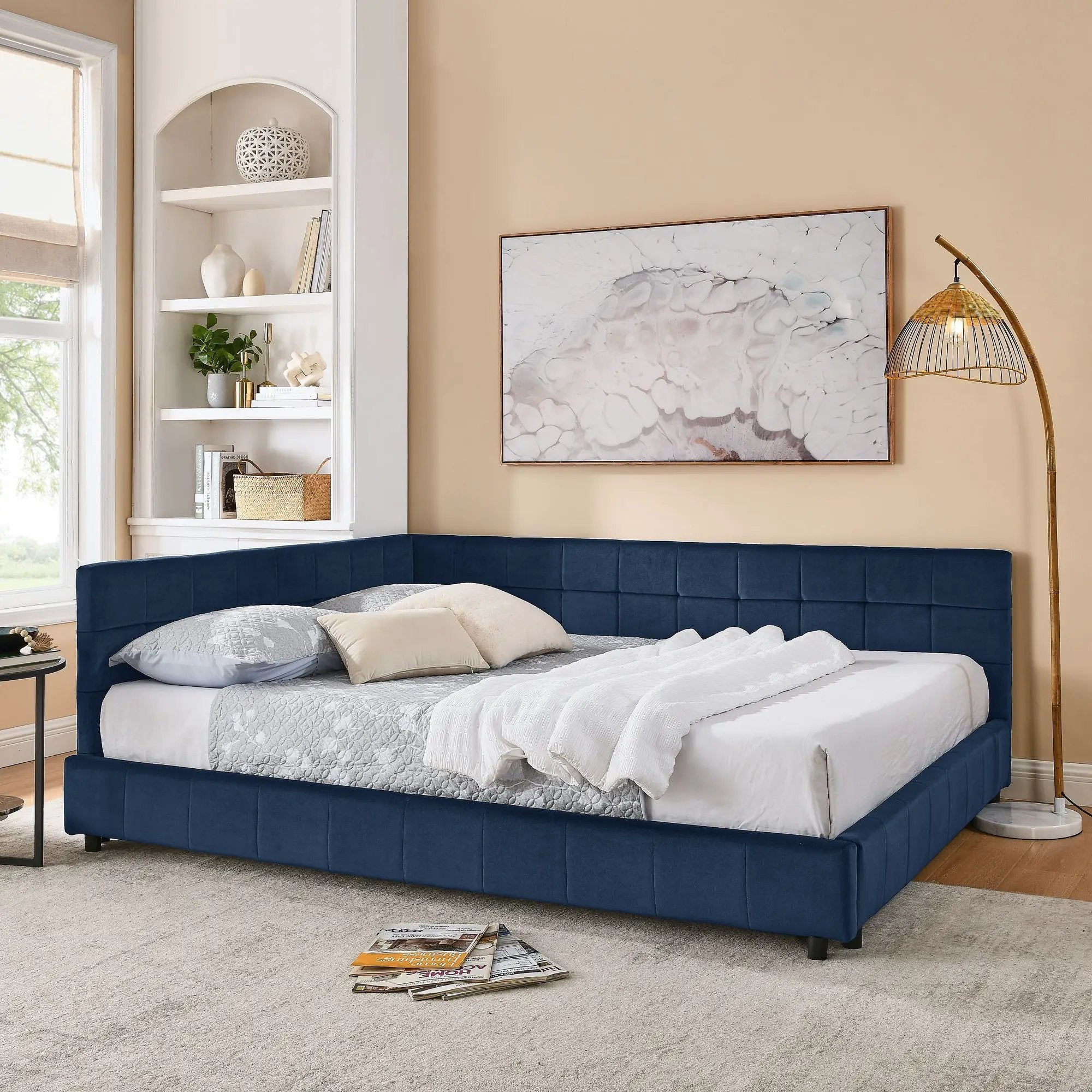 Mid-Century Storage Upholstered Tufted Bed Frame With Backrest And Armrests by Unique Piece Furniture