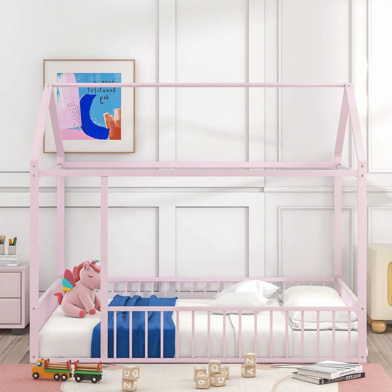 Metal Bed House Bed Frame With Fence by Unique Piece Furniture
