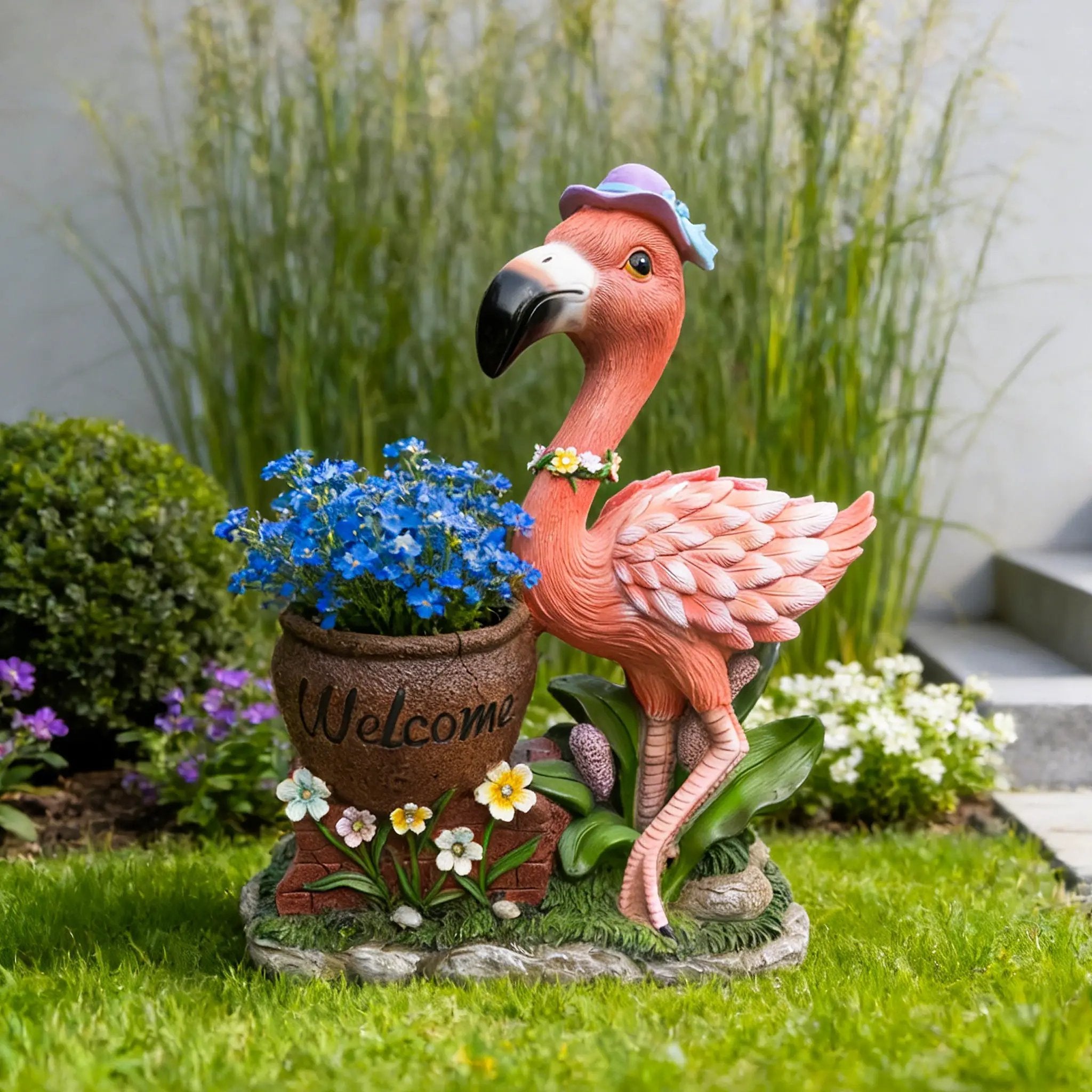 Outdoor Garden Sculpture Flamingo Flower Pot Planter by HouseOfZazla