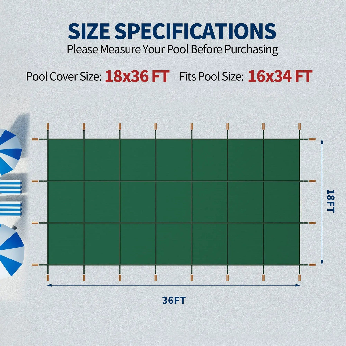Swimming Pool Safety Cover, Fits 18x36ft Rectangular Pools by HouseOfZazla
