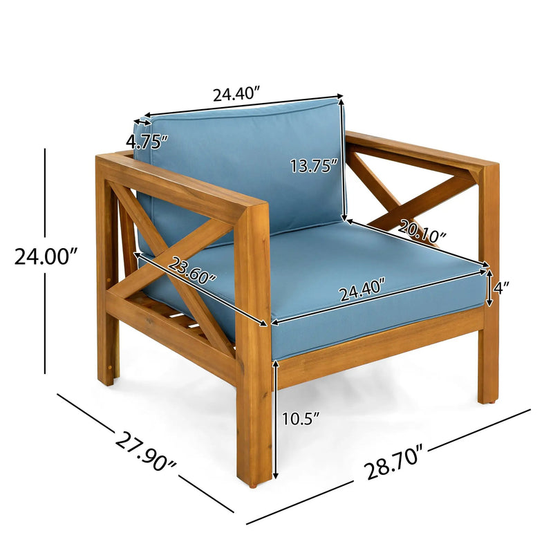 Outdoor Acacia Wood Club Wooden Armchair with Cushions (Set of 2) by HouseOfZazla