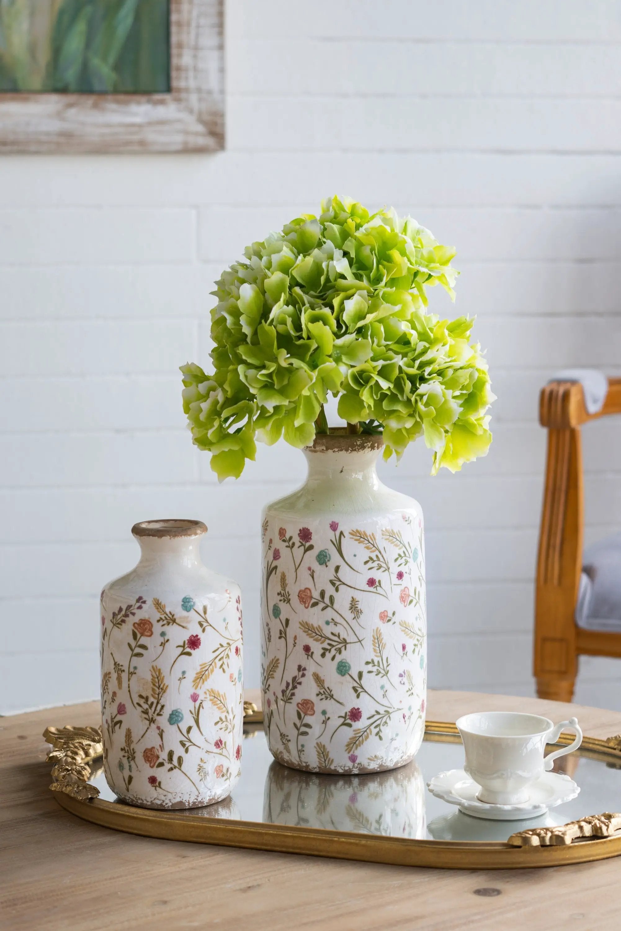Ceramic Cylinder Vase with Multi-Colored Floral Motifs by HouseOfZazla