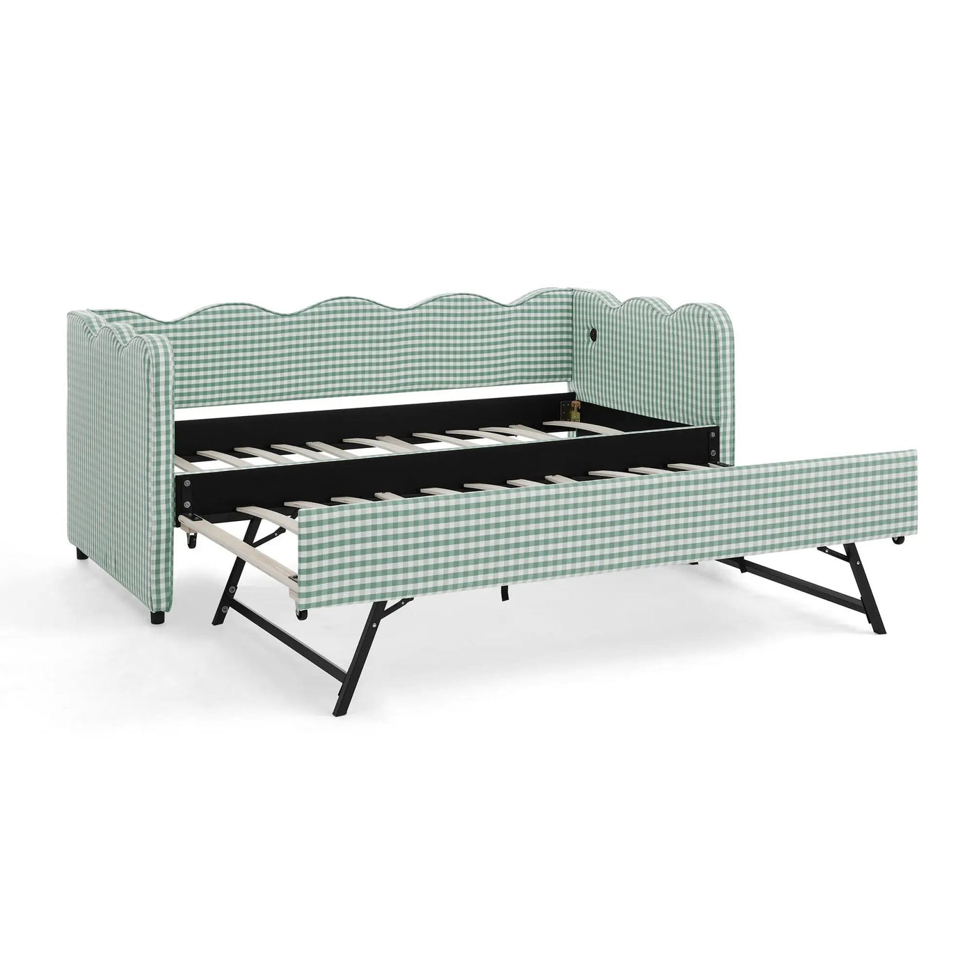 Gingham Daybed With USB Charging Port, Wave Shaped Design by HouseOfZazla