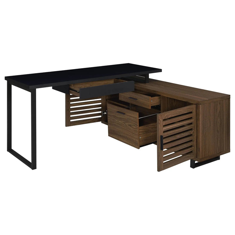Maddox 60-inch L-Shape Office Computer Desk Black and Walnut by Unique Piece Furniture