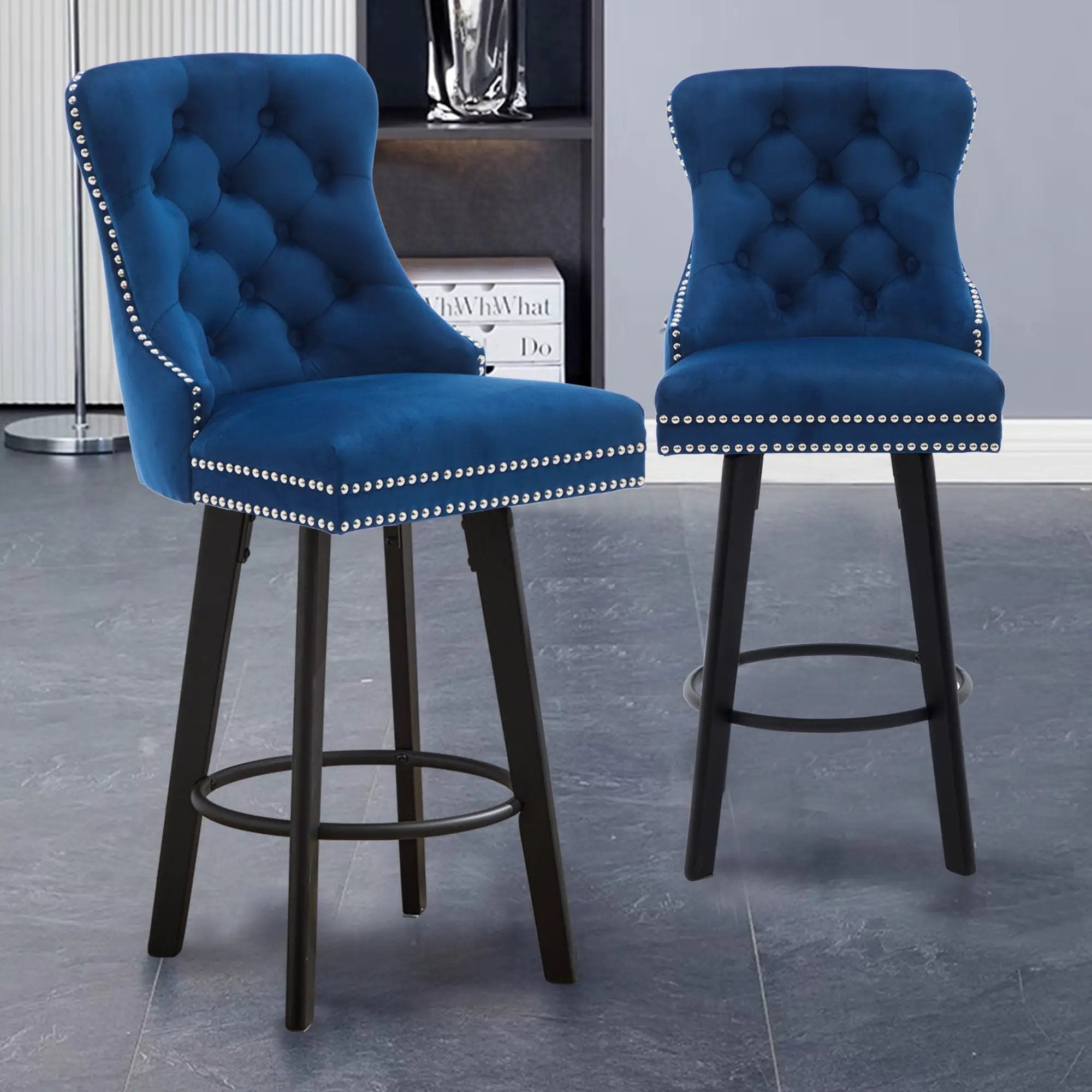 Swivel Bar Stools With Button Tufted Design And Rivet Trim by Unique Piece Furniture