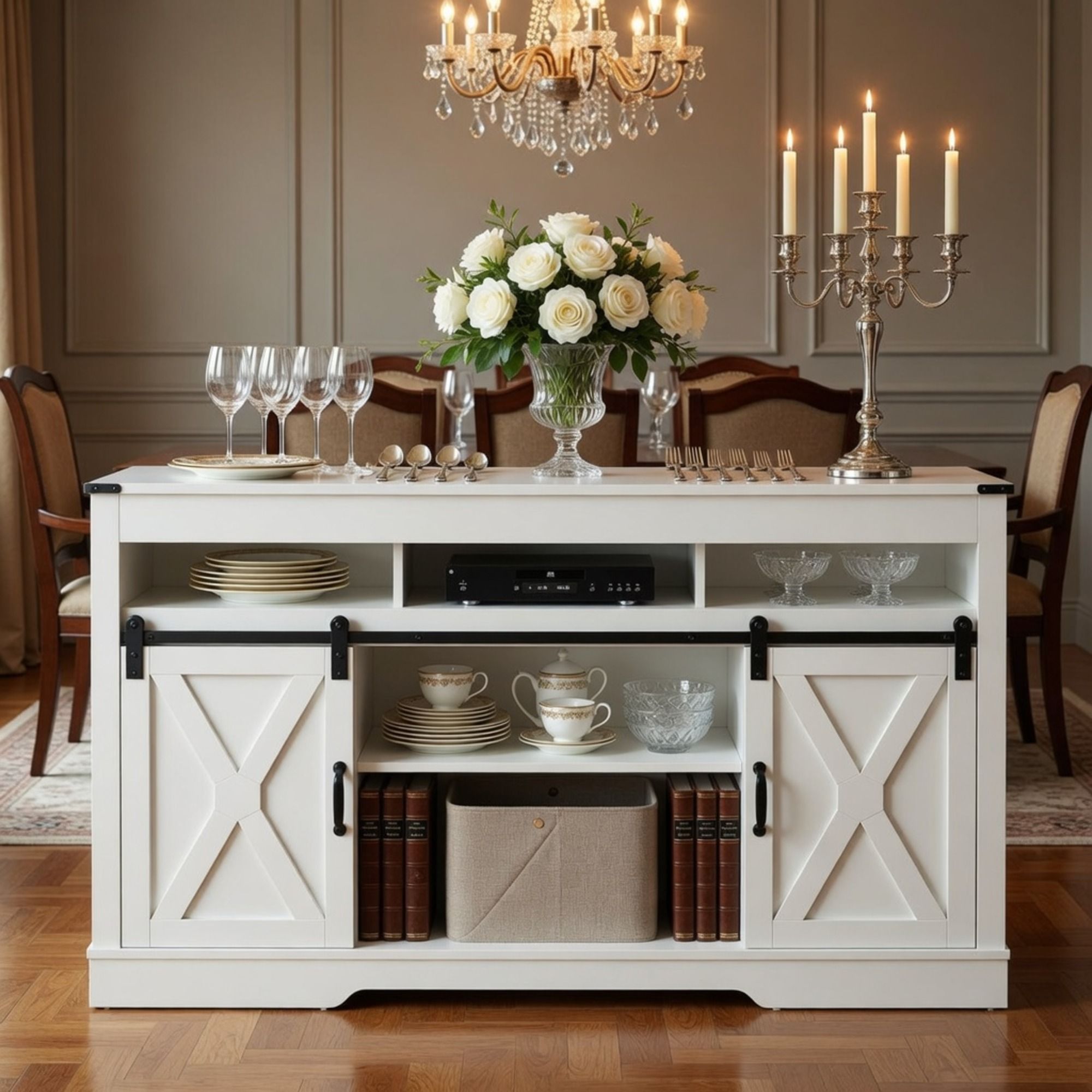 Farmhouse TV Stand With Sliding Barn Doors & Adjustable Storage by HouseOfZazla