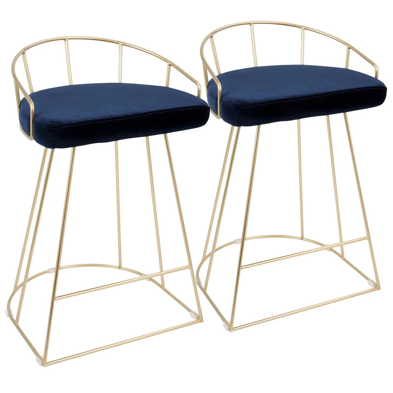 Canary - Contemporary / Glam Counter Stool (Set of 2) - Gold / Blue by Unique Piece Furniture