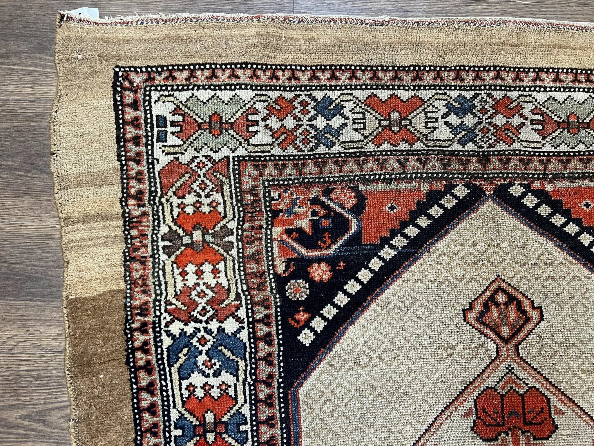 Rare Persian Sarab Tribal Runner Rug 4 x 10, Antique, Geometric Medallions, Camel Hair Runner by Jewel Rugs