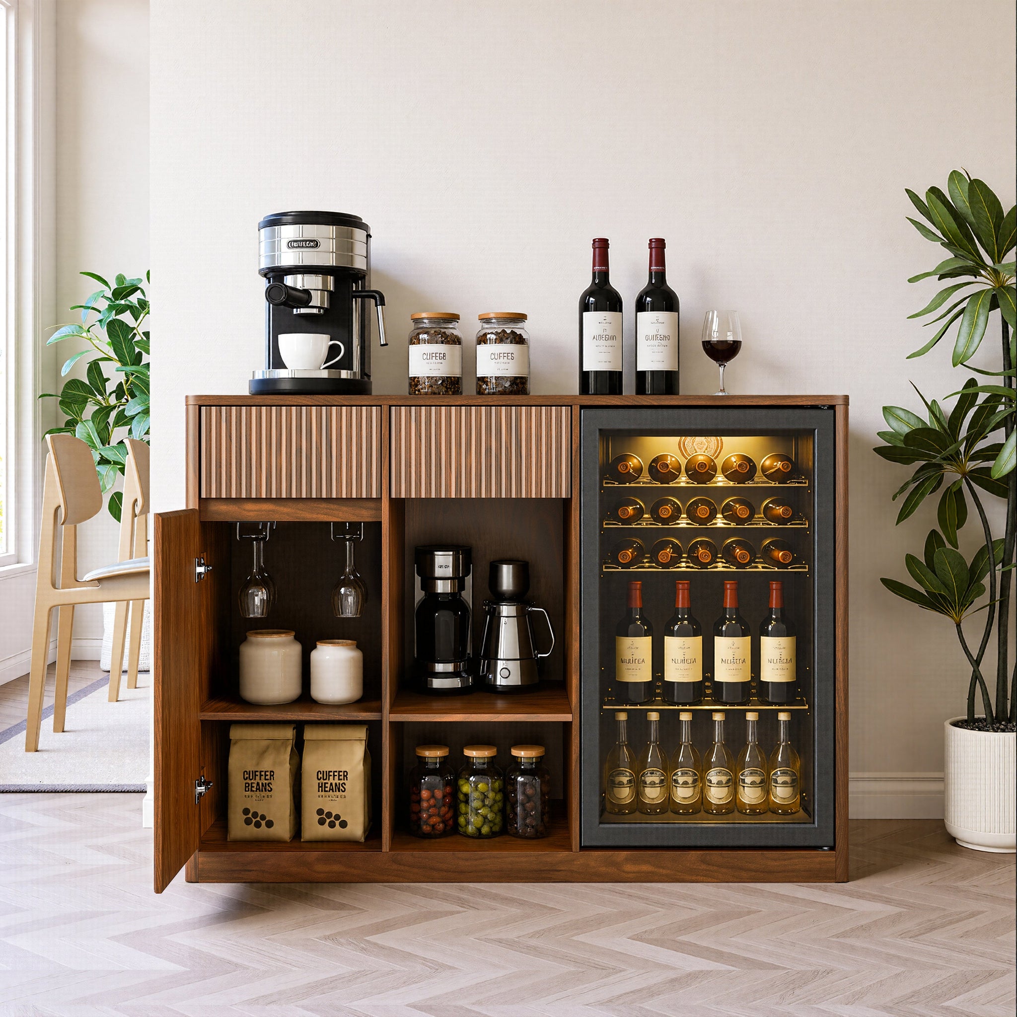 51.2" Modern Fluted Bar Cabinet with Fridge Compartment by HouseOfZazla