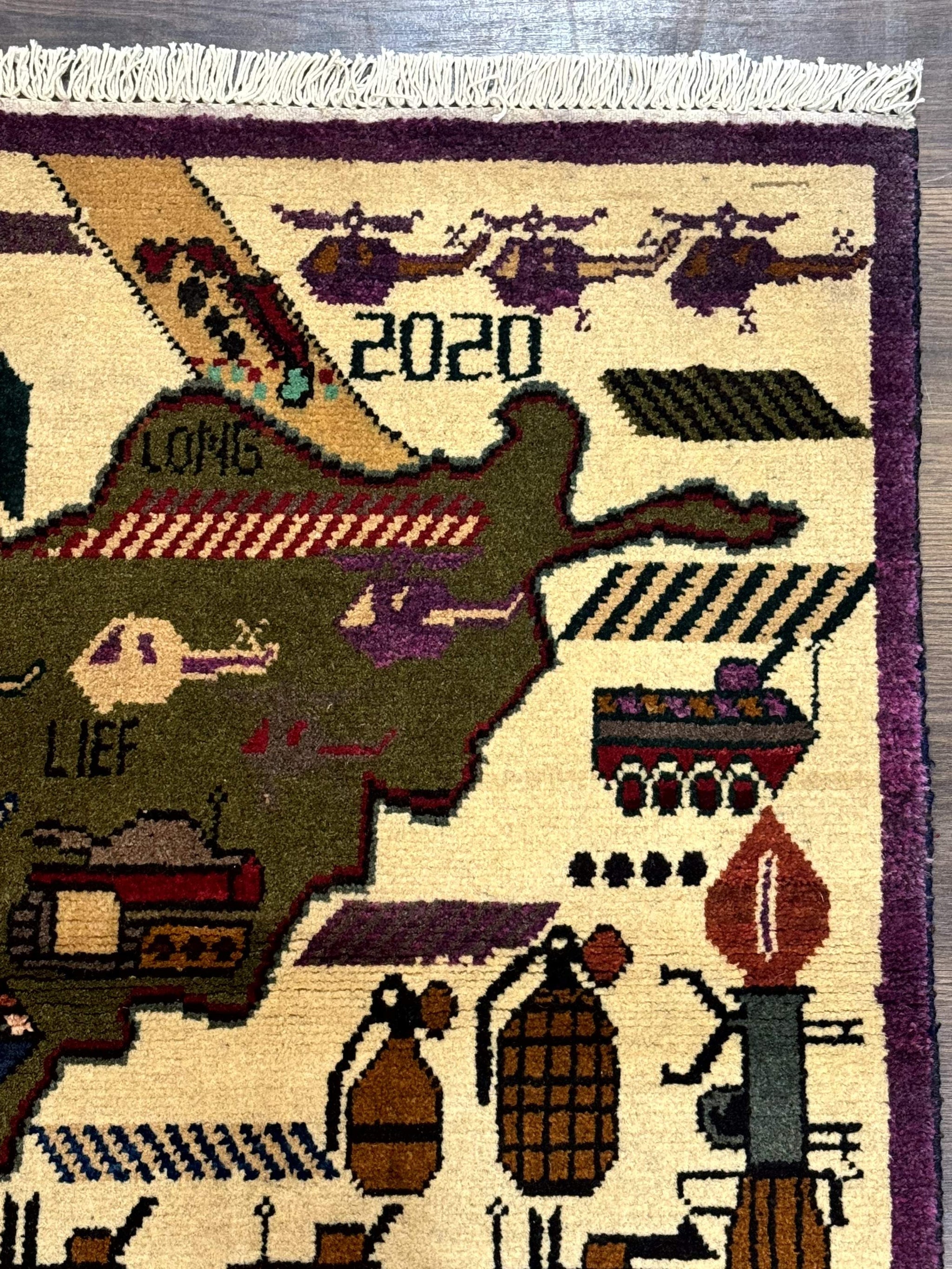 Small Afghan War Rug, Collectible, Wool by Jewel Rugs