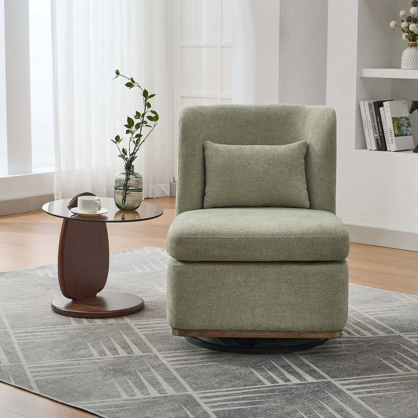 Wide Modern Cushioned Armless Metal Base 360° Swivel Chair With Pillow by HouseOfZazla