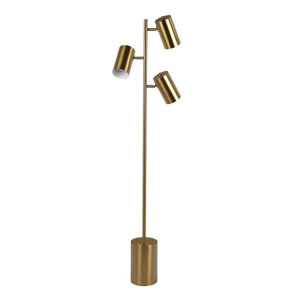 Harmony - Floor Lamp With Rotary Switch Triple Spots Block Base - Gold by HouseOfZazla
