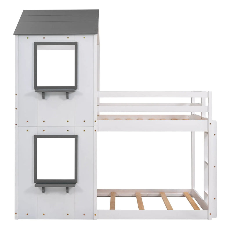 Bunk Bed Wood Bed & Roof, Window, Guardrail, Ladder by Unique Piece Furniture