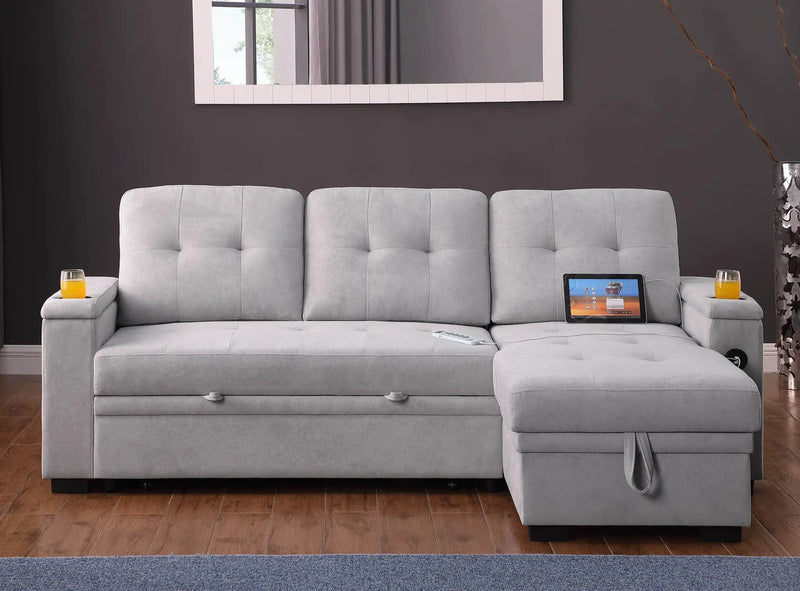 Ashlyn II - 84"W Woven Fabric Reversible Sleeper Sectional Sofa with Storage Chaise by HouseOfZazla