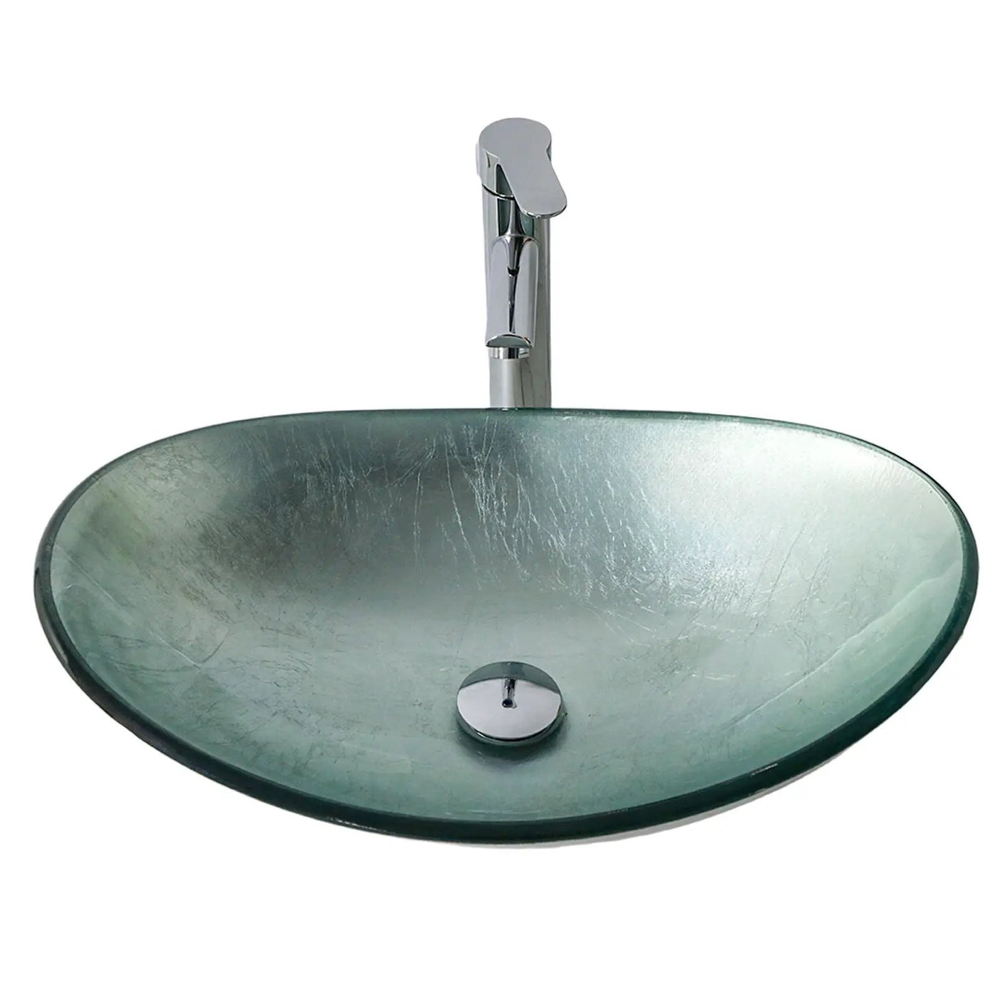 Tempered Glass Vessel Sink With Boat Shape Pop-Up Drain by HouseOfZazla