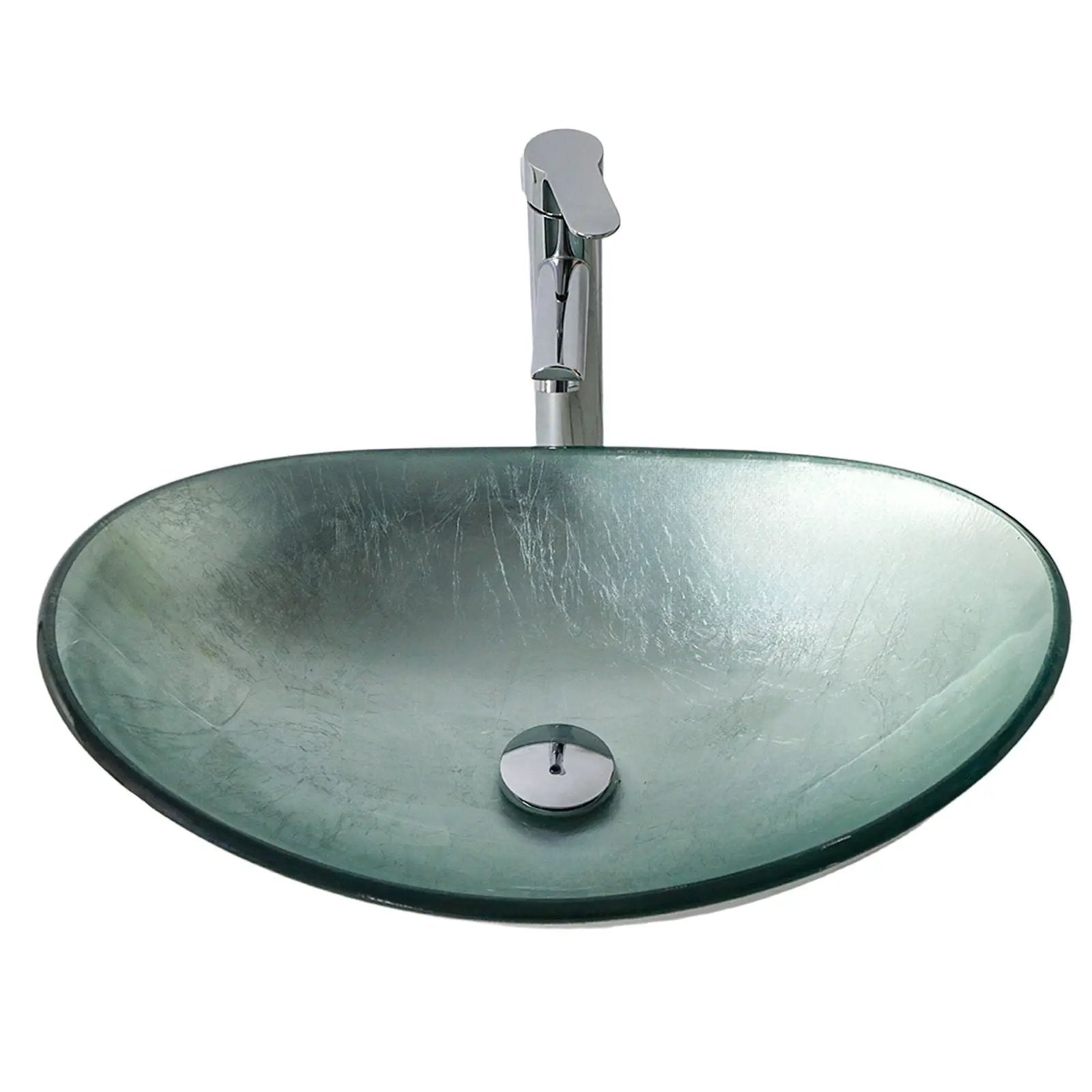 Tempered Glass Vessel Sink With Boat Shape Pop-Up Drain by HouseOfZazla