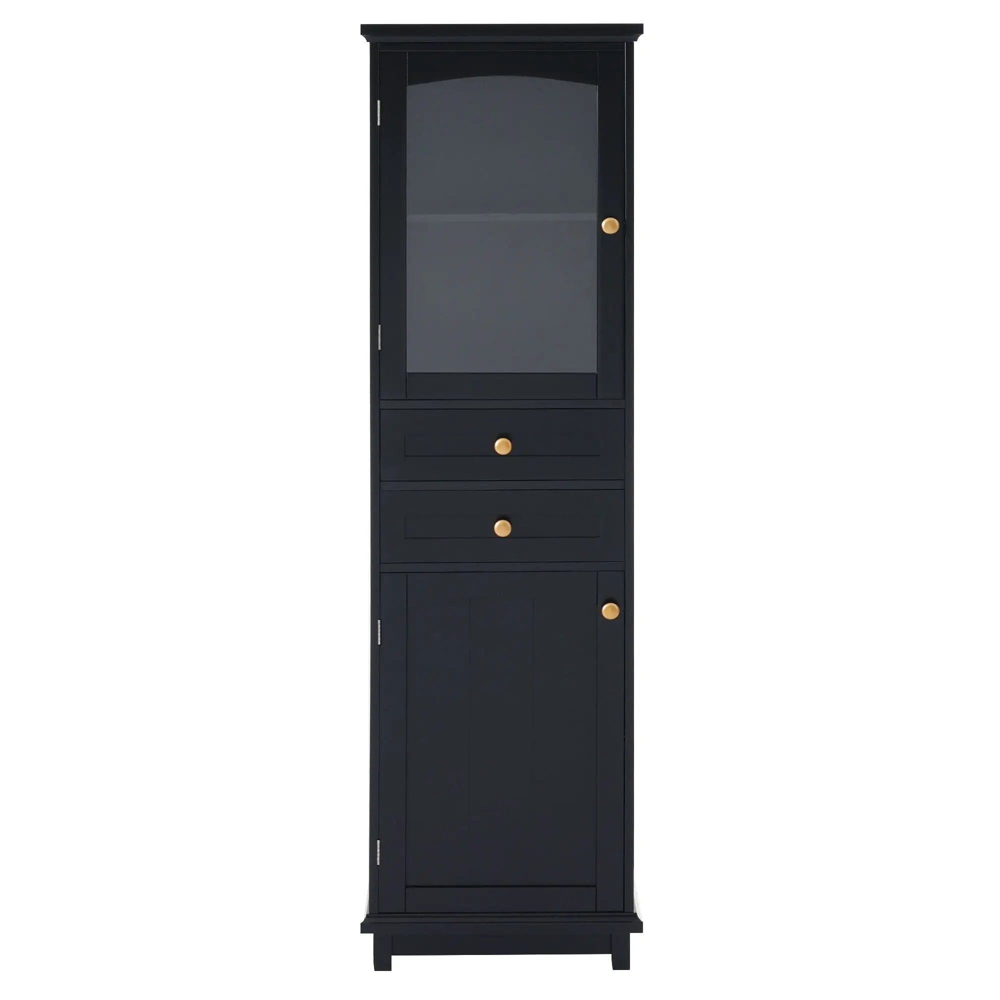 Tall Bathroom Storage Cabinet With Glass Doors, Free-Standing, Two Drawers, And Adjustable Shelves, Board, Painted Perfect For Displaying Your Favorite Items by HouseOfZazla