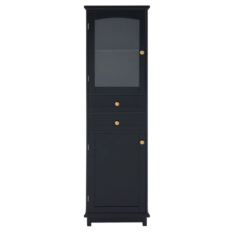 Tall Bathroom Storage Cabinet With Glass Doors, Free-Standing, Two Drawers, And Adjustable Shelves, Board, Painted Perfect For Displaying Your Favorite Items by HouseOfZazla