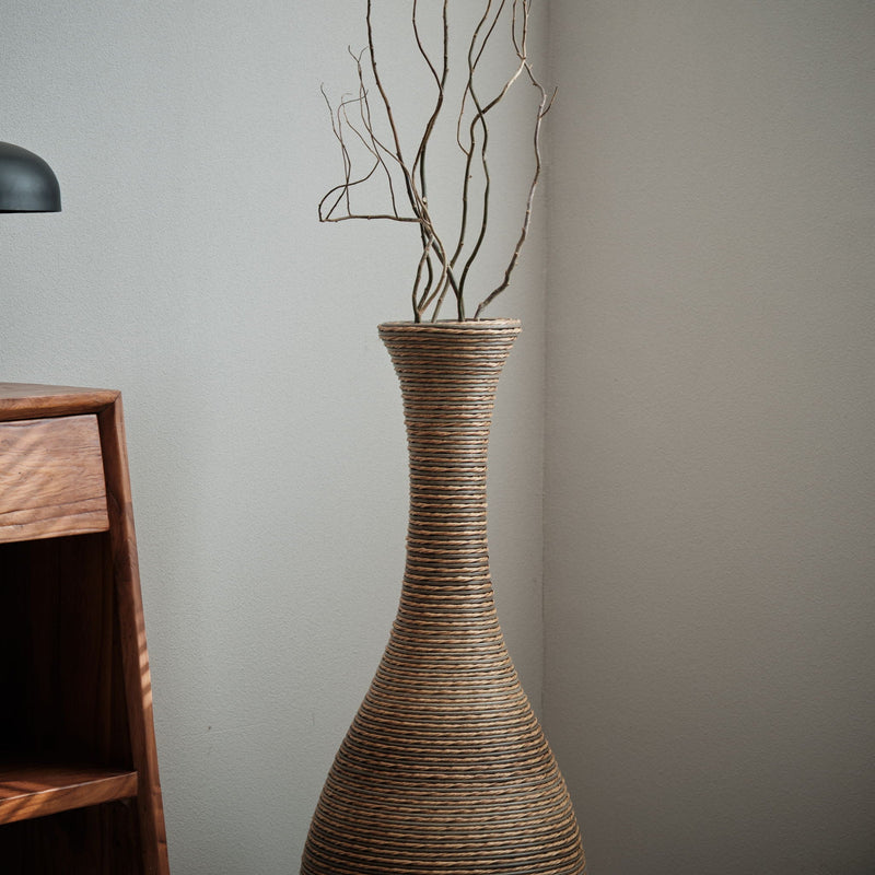 Tall Artificial Rattan Floor Vase with Artistic Design - Beige / Gray, photo 17 of 23