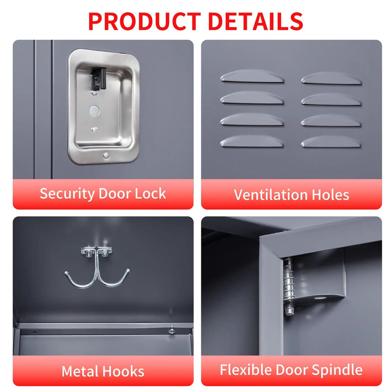 9 Door Lockers With Lock For Storage In Office, School, Gym, And Bedroom - Gray by HouseOfZazla