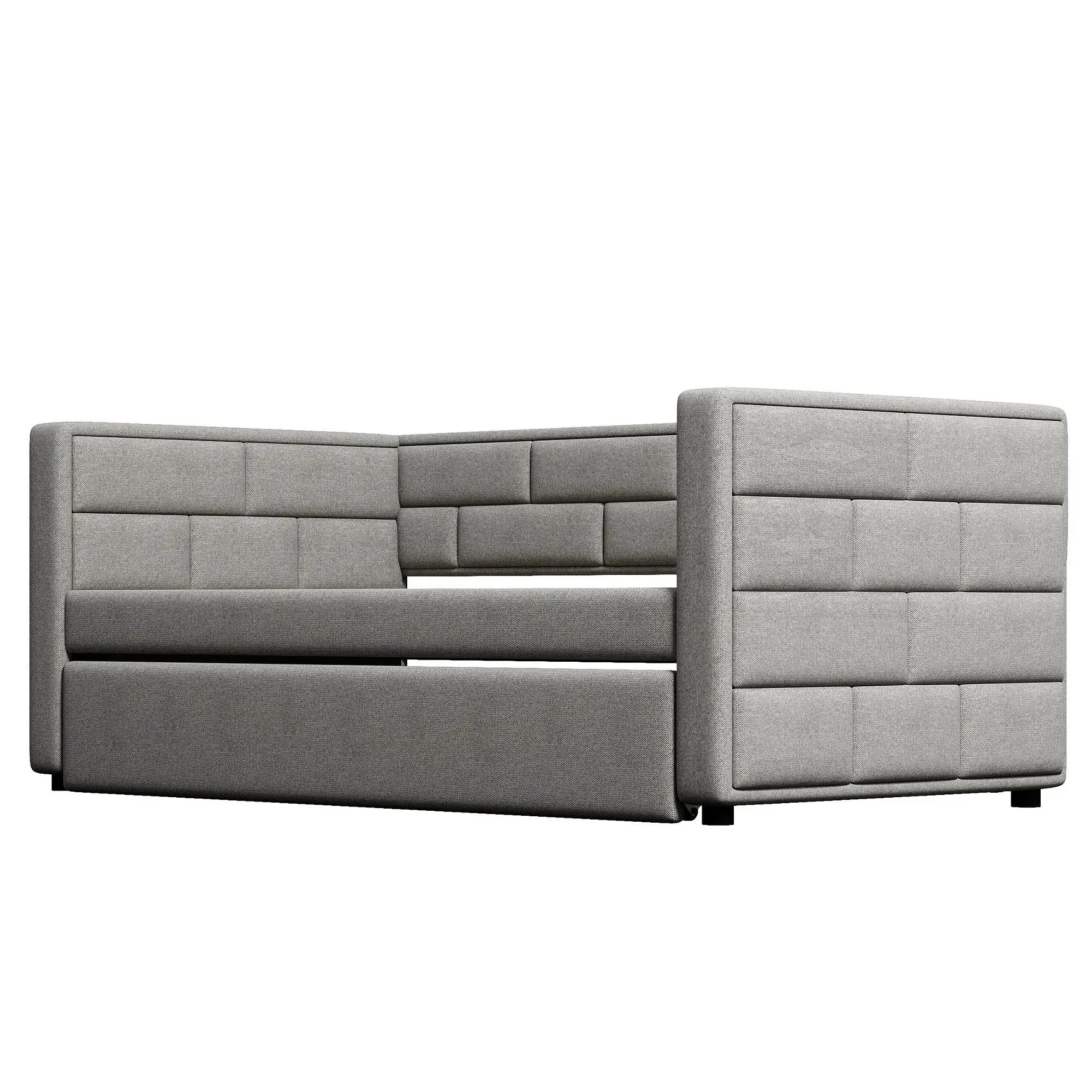 Upholstered Twin Size Daybed With Trundle, Padded Back And Sides - Gray by HouseOfZazla