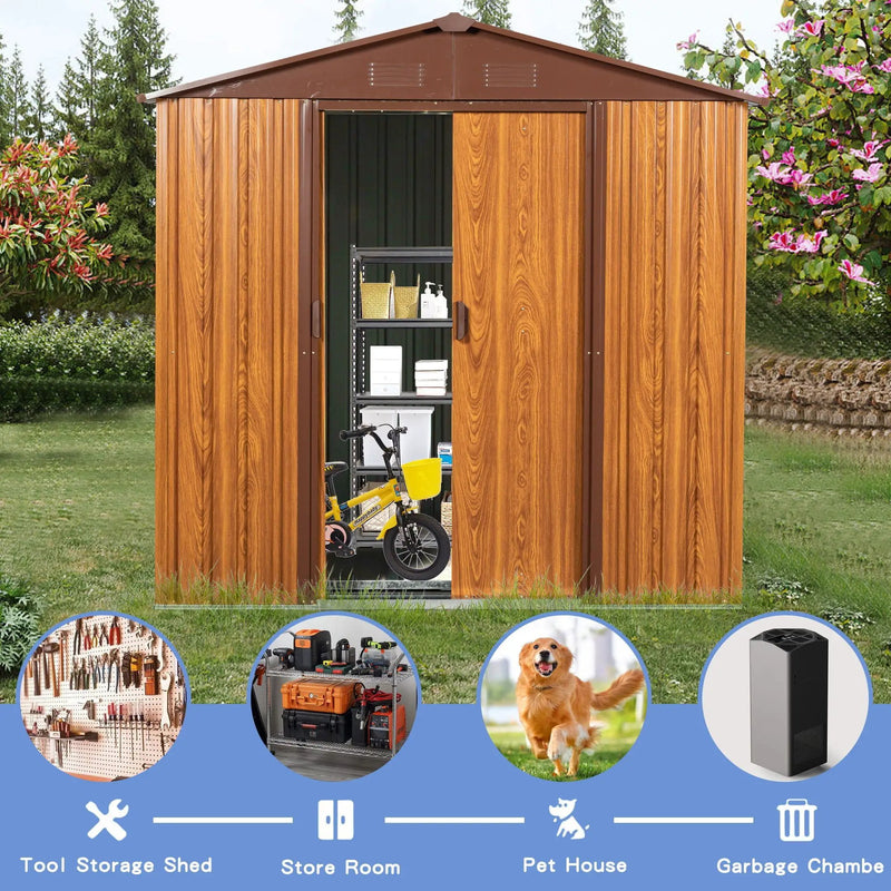 Metal Storage Shed Appealing Horizontal Siding In Woodgrain With Coffee Trim To Complement - Light Brown by HouseOfZazla