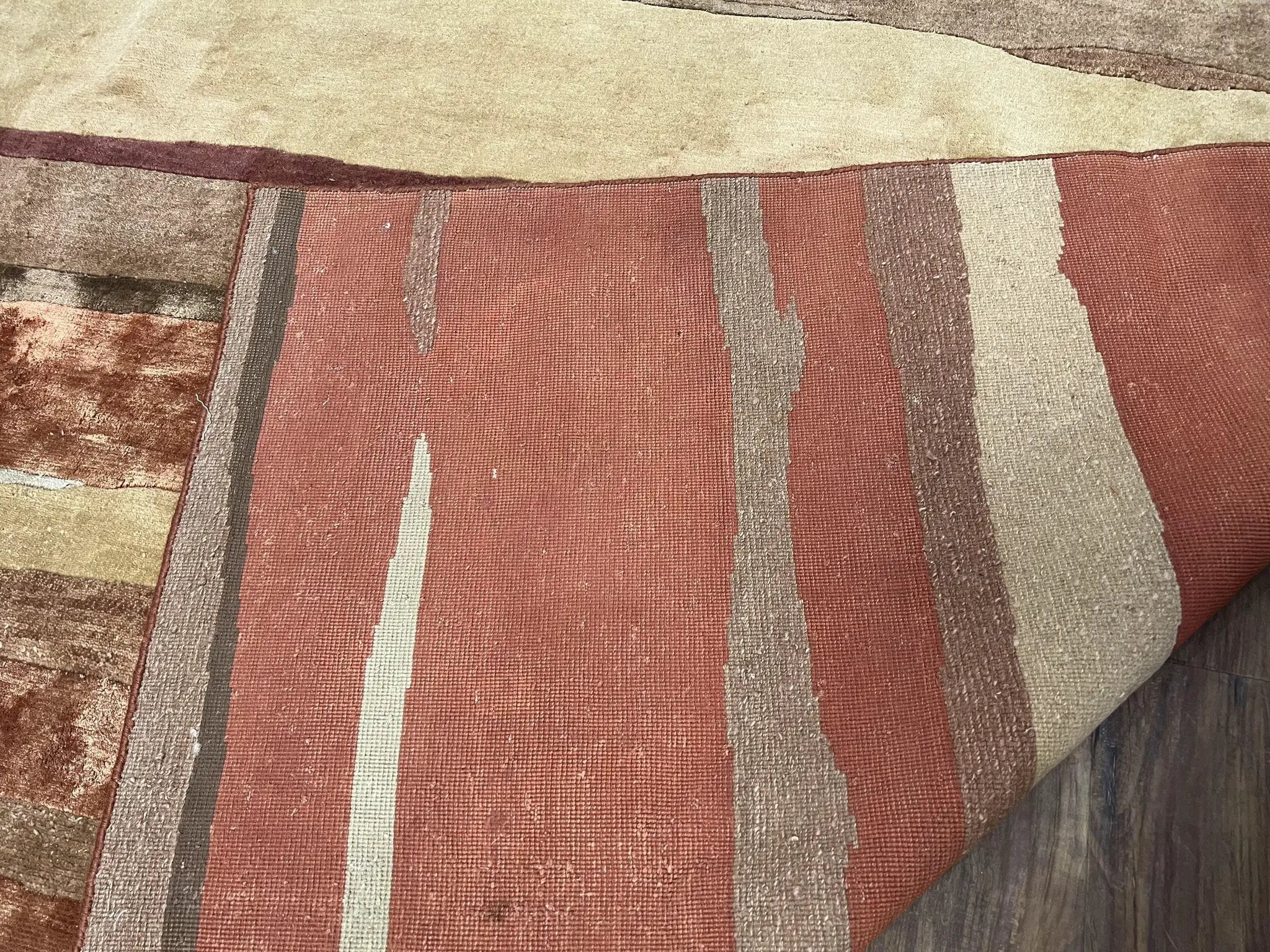 Modern Tibetan Rug 8x11 Nepali Carpet, Shiny Velvely Soft Wool and Silk, Contemporary Hand Knotted Rug, Striped Design, Wool Area Rug 8 x 11 by Jewel Rugs