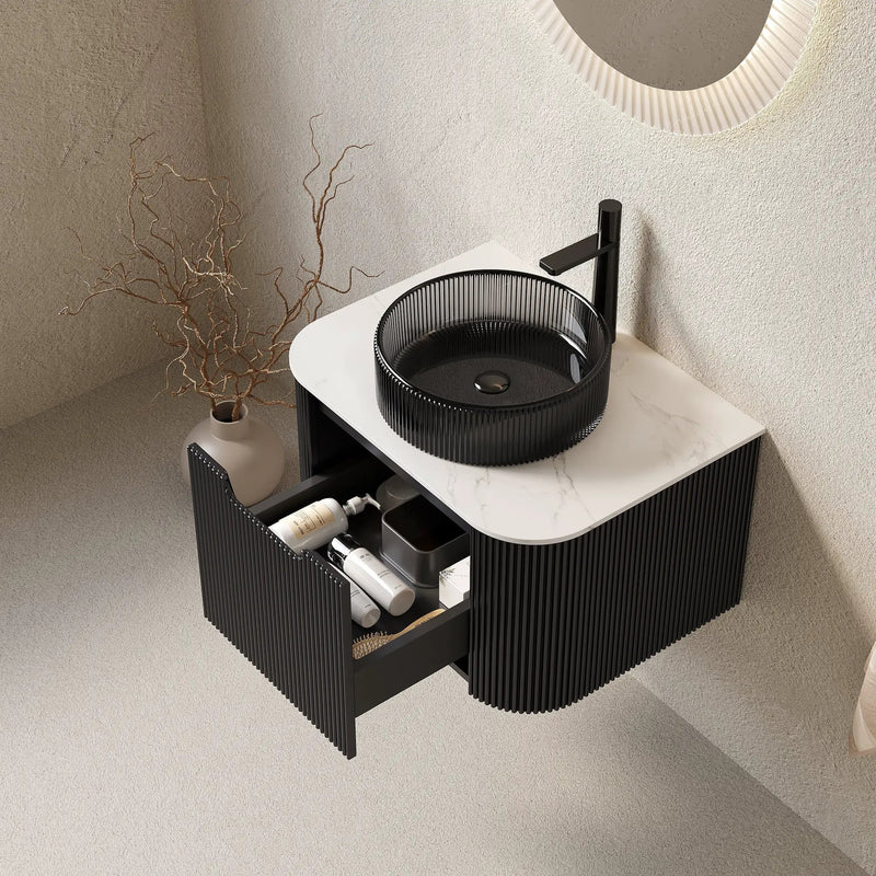 DINA 24" Bathroom Vanity & Sink, Floating Curved Edges with Striped Plywood Cabinet by HouseOfZazla