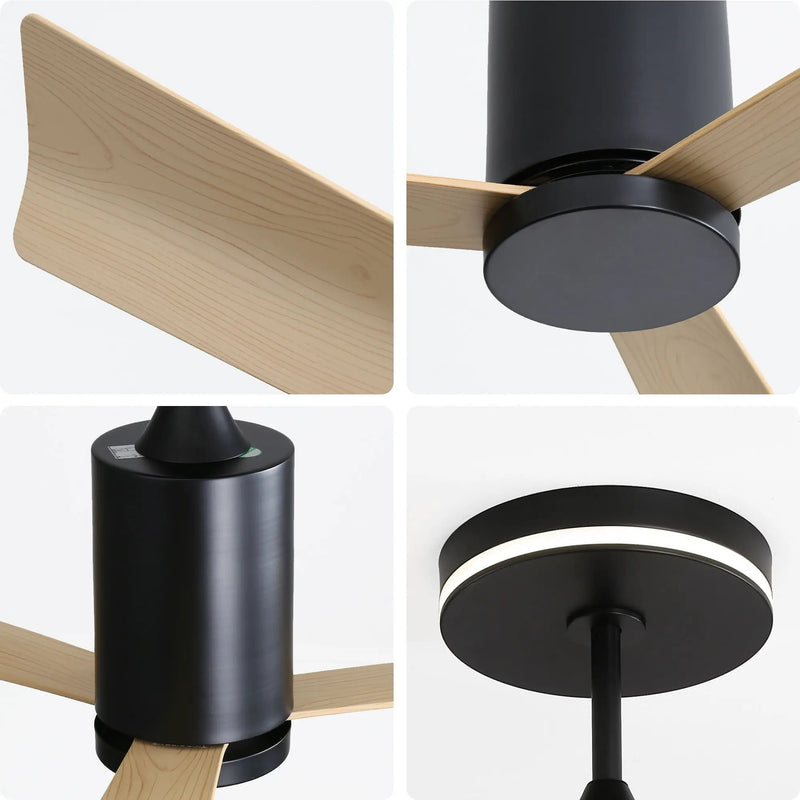 Modern Flush Mount Ceiling Fan With Led Light And Remote Control, 3 ABS Blades Noiseless Reversible Dc Motor For Patio Living Room - Matte Black by Unique Piece Furniture